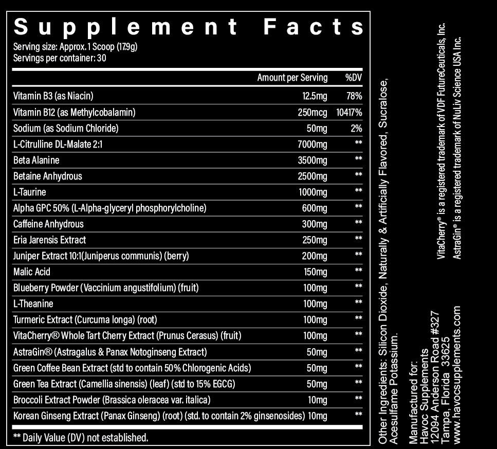 Florida Maniac Fat burning Explosive Preworkout Havoc Supplements